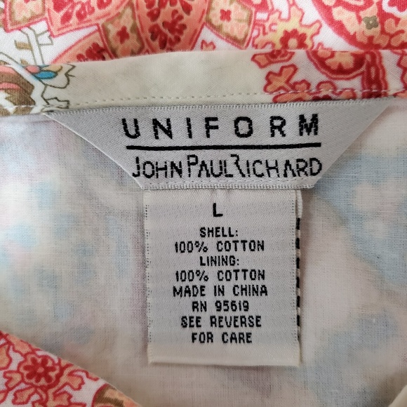 Uniform John Paul Richard Womens Top L Cream Floral Asymmetrical Tiered Hem U2 - Picture 5 of 5